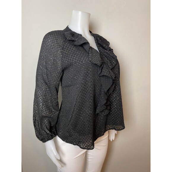 N2. Nanette Top Size M Black Blouse Balloon Sleeve V Neck NWT $88 - Picture 2 of 10